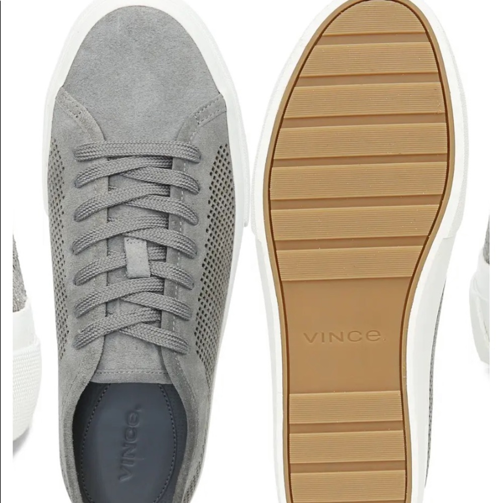 Vince  perforated  low-top sneaker in suede.